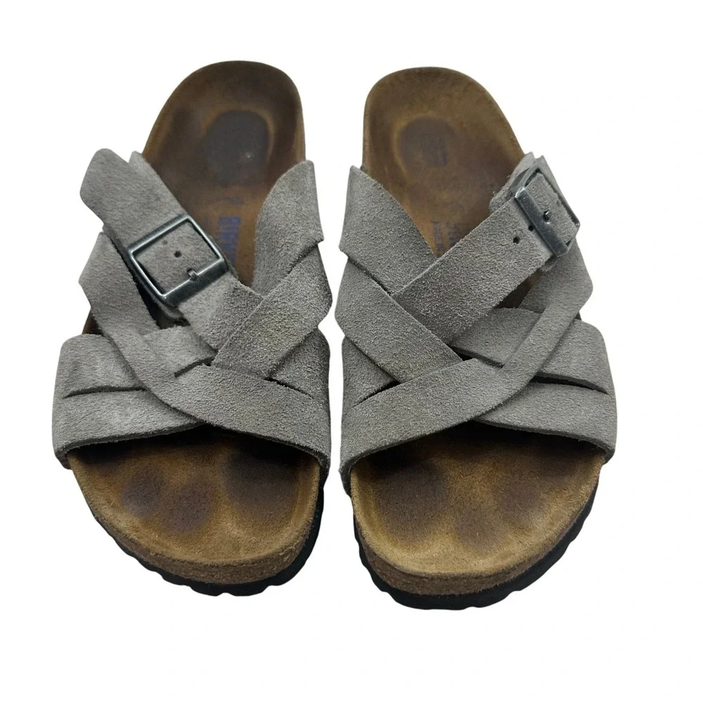 Birkenstock Lugano Gray Suede Crisscross Strap Sandals Womens 37 Made in Germany